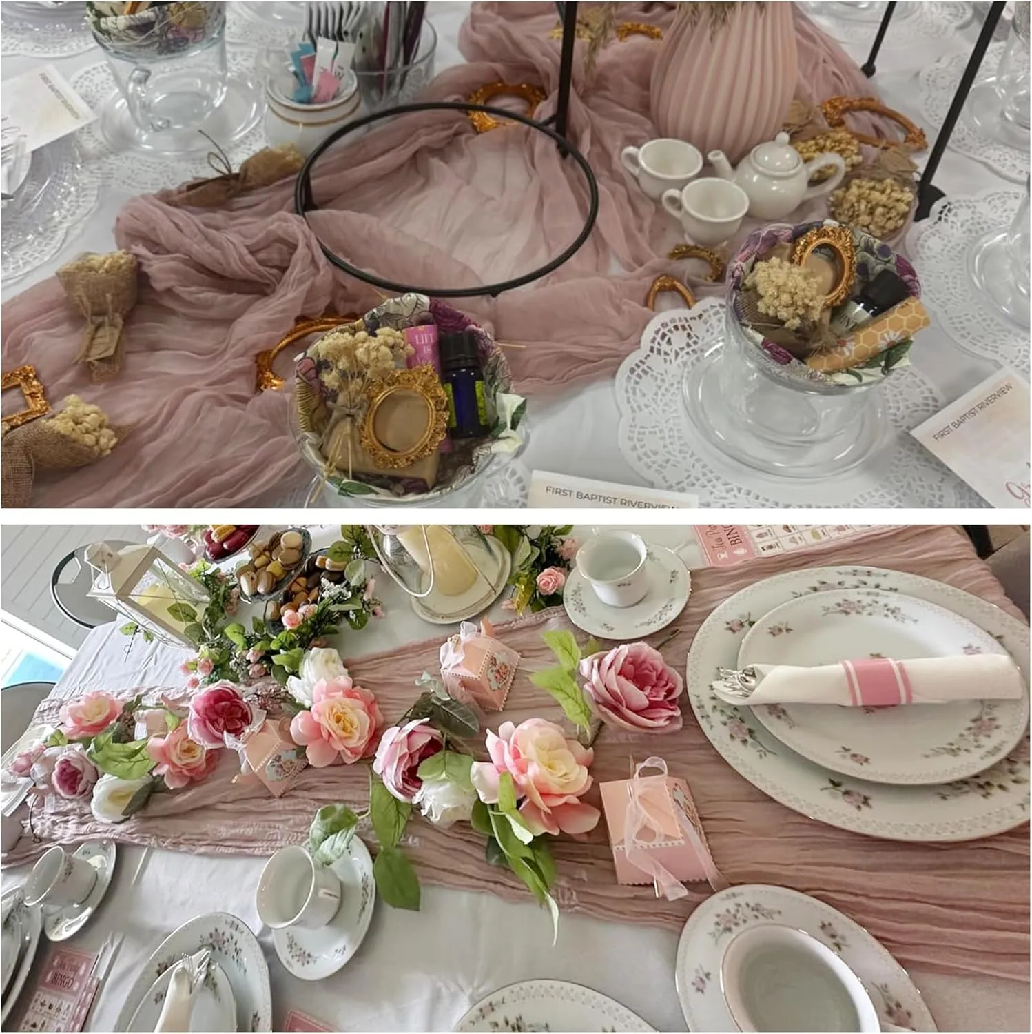 10FT 6 Pack Pink Cheesecloth Table Runner Romantic Boho Rustic Gauze Dusty Pink Summer Cheese Cloth Table Runners 35x120 inchs Decor for Wedding Bridal Baby Shower Party Birthday Home Decorations
