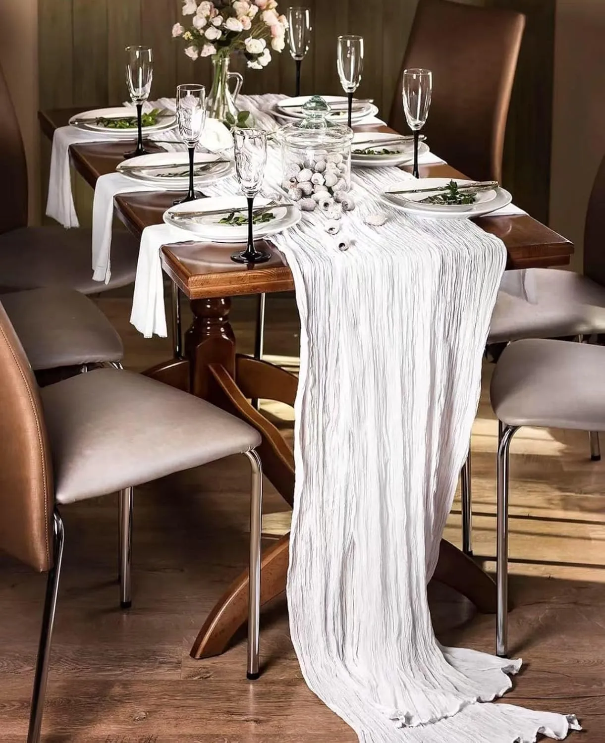 12Pack White Table Runner 10Ft Cheesecloth Table Runner Boho Gauze Table Runners Long Cheese Cloth Table Runners for Wedding Party Bridal Shower Thanksgiving Christmas