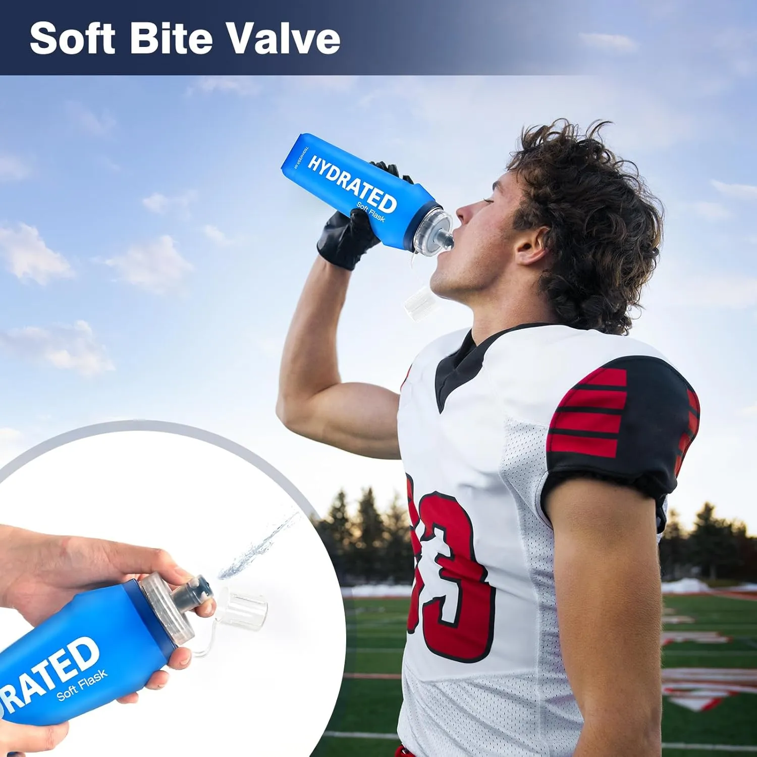 3 Pack Soft Water Bottle, 25oz/750ml Soft Flask Running Bottles for Hydration Pack, TPU Collapsible Running Bottle Reusable Handheld Running Flask for Running Hiking Cycling Climbing