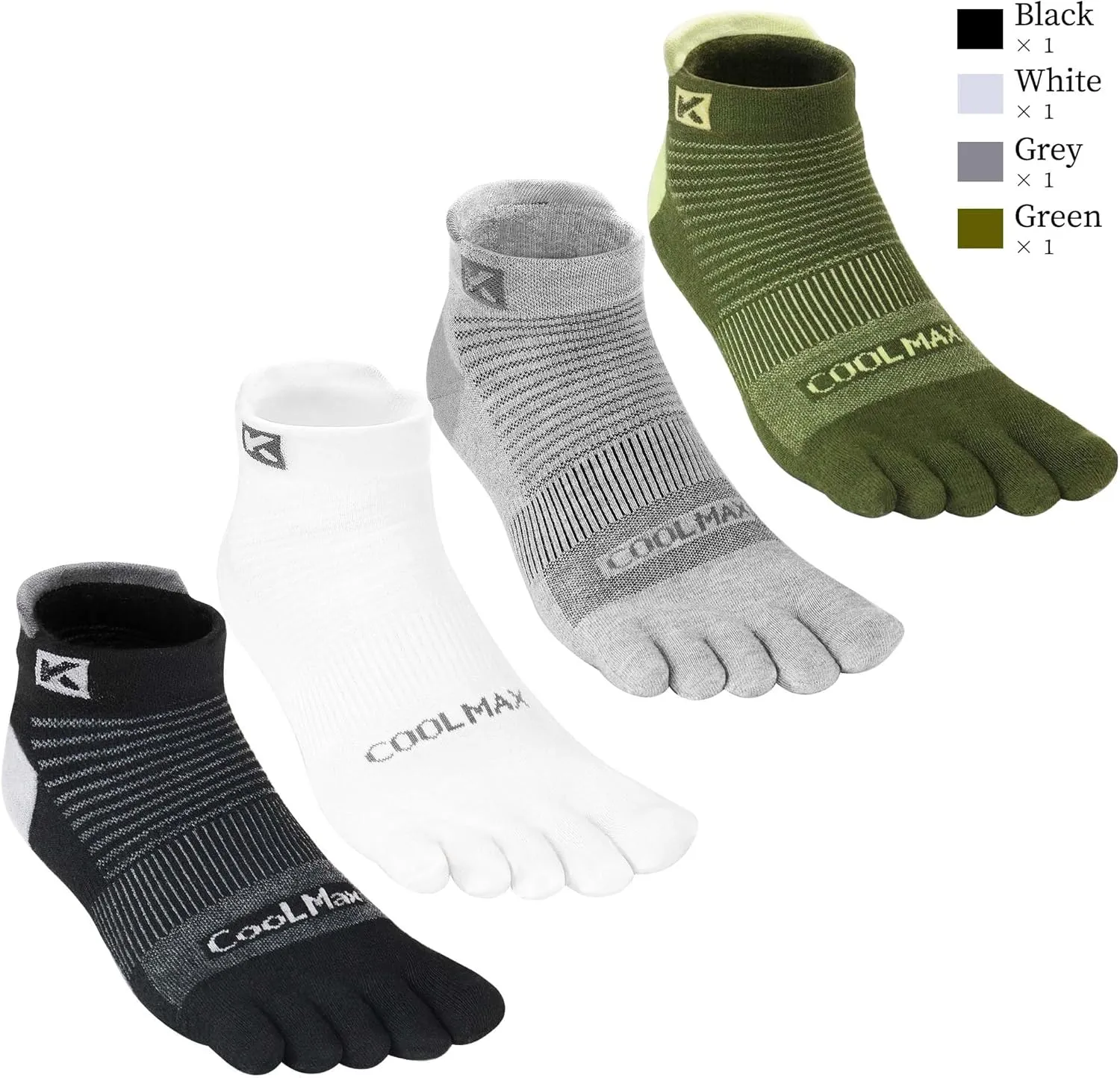 4 Pairs COOLMAX CORE Lightweight Sport Toe Running Ankle Socks