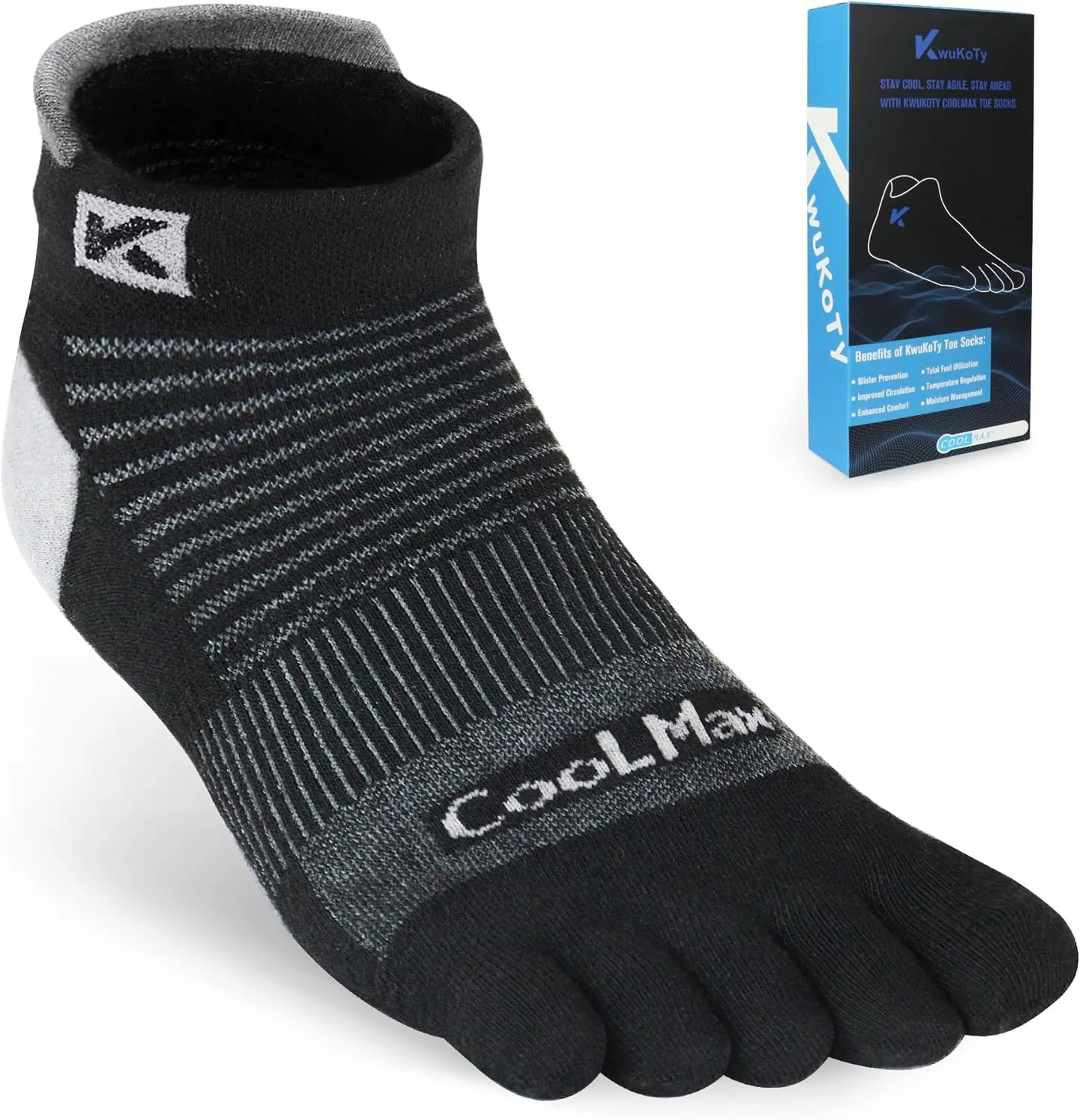 4 Pairs COOLMAX CORE Lightweight Sport Toe Running Ankle Socks
