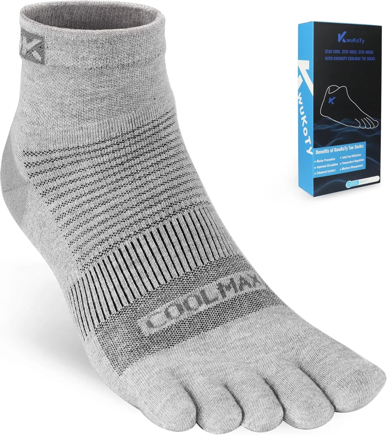 4 Pairs COOLMAX CORE Lightweight Sport Toe Running Quarter Socks