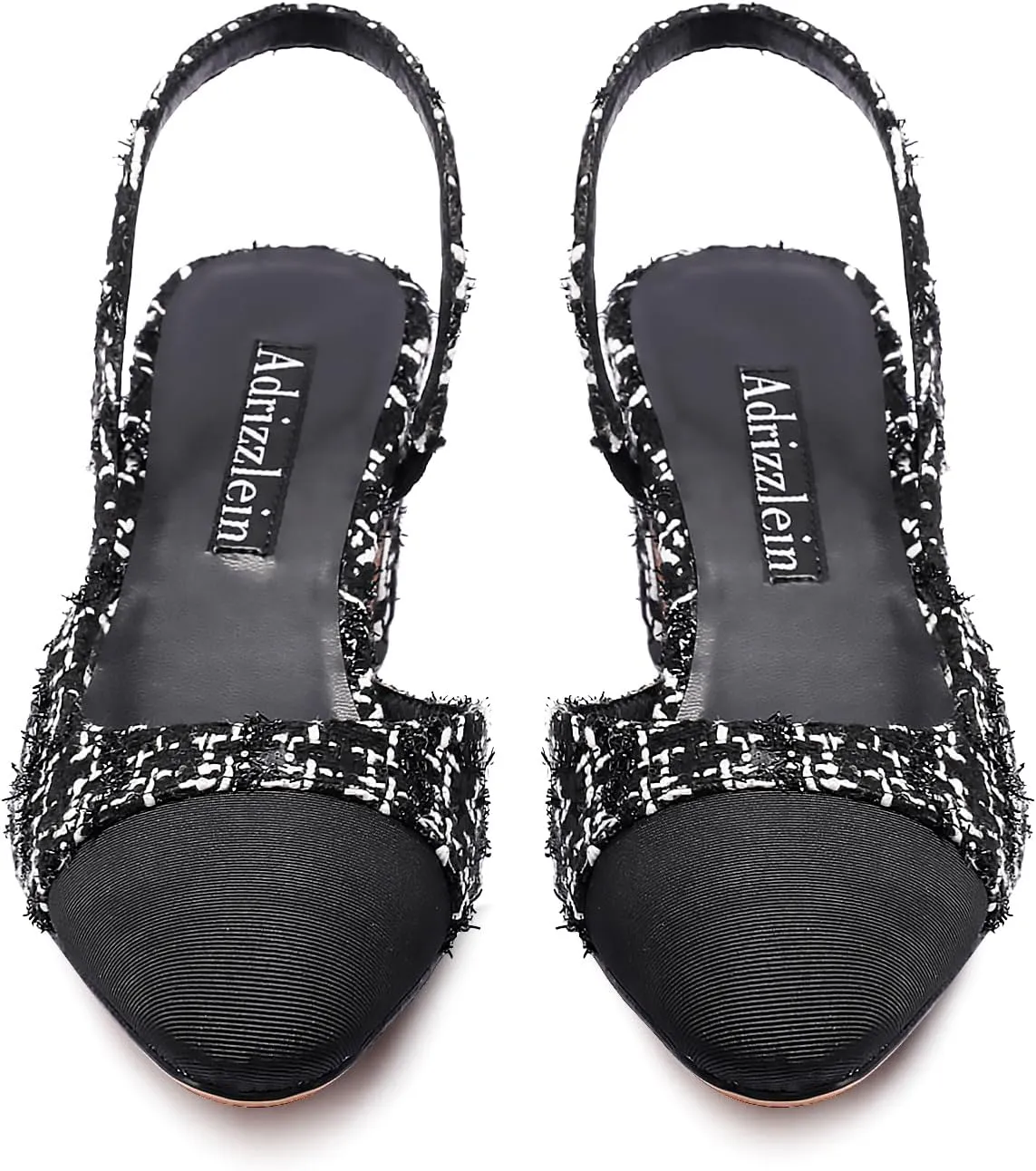 Adrizzlein Womens Slingback Heeled Pumps Closed Round Toe Block Heels Two Toned Casual Chunky Heels Office Shoes