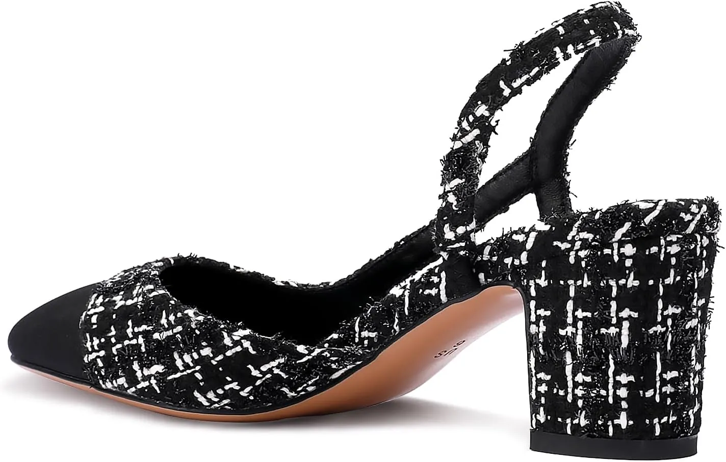 Adrizzlein Womens Slingback Heeled Pumps Closed Round Toe Block Heels Two Toned Casual Chunky Heels Office Shoes