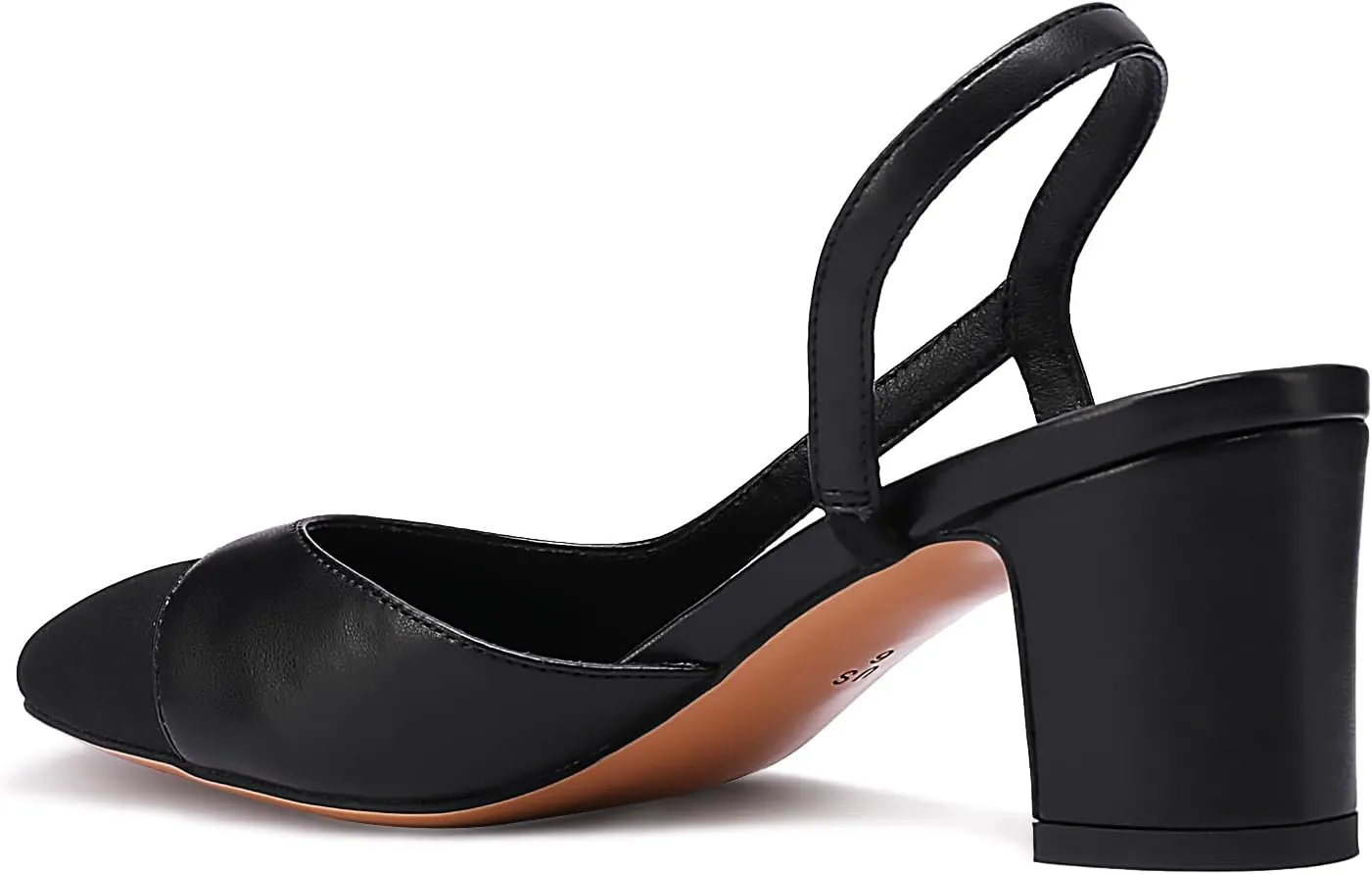 Adrizzlein Womens Slingback Heeled Pumps Closed Round Toe Block Heels Two Toned Casual Chunky Heels Office Shoes
