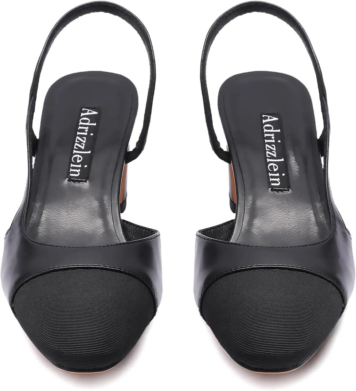 Adrizzlein Womens Slingback Heeled Pumps Closed Round Toe Block Heels Two Toned Casual Chunky Heels Office Shoes