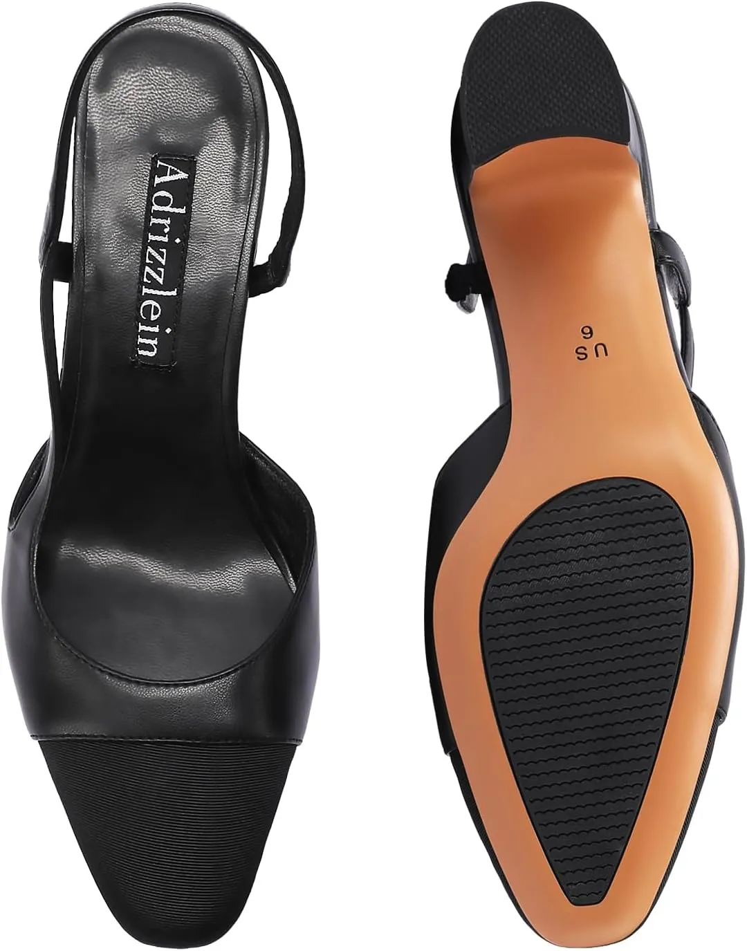 Adrizzlein Womens Slingback Heeled Pumps Closed Round Toe Block Heels Two Toned Casual Chunky Heels Office Shoes