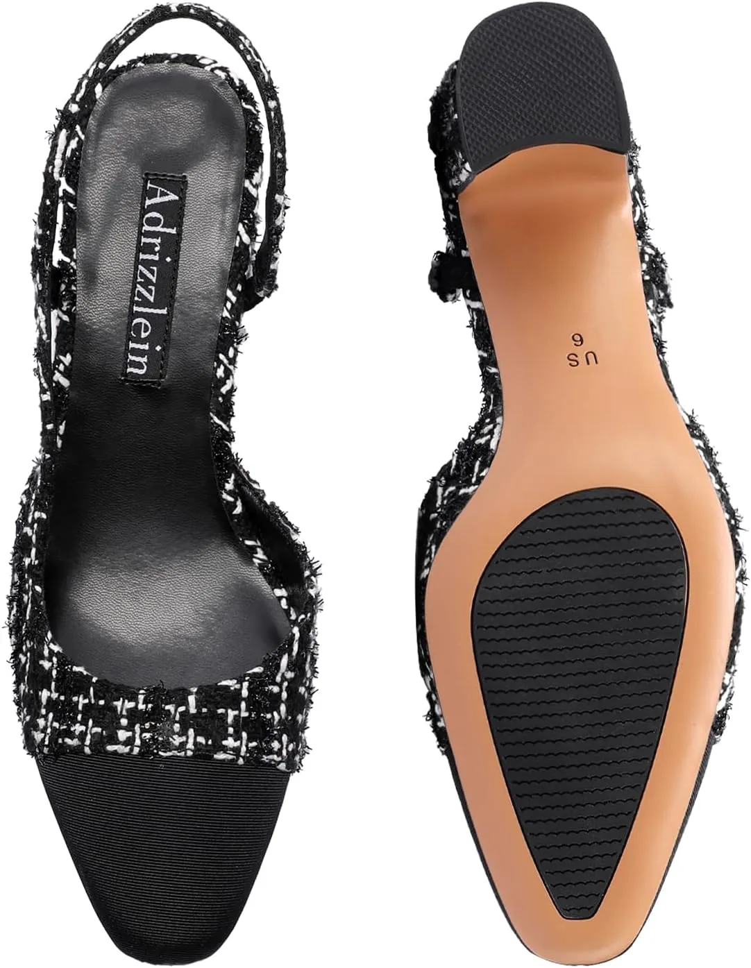 Adrizzlein Womens Slingback Heeled Pumps Closed Round Toe Block Heels Two Toned Casual Chunky Heels Office Shoes