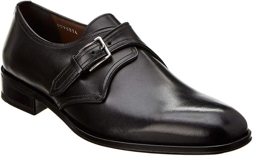 Alessandro 8 EE Single Monk Strap Plain Toe Black Leather Men's Oxford (Salvatore