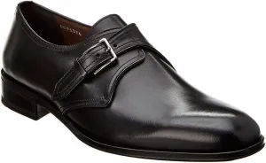 Alessandro 8 EE Single Monk Strap Plain Toe Black Leather Men's Oxford (Salvatore