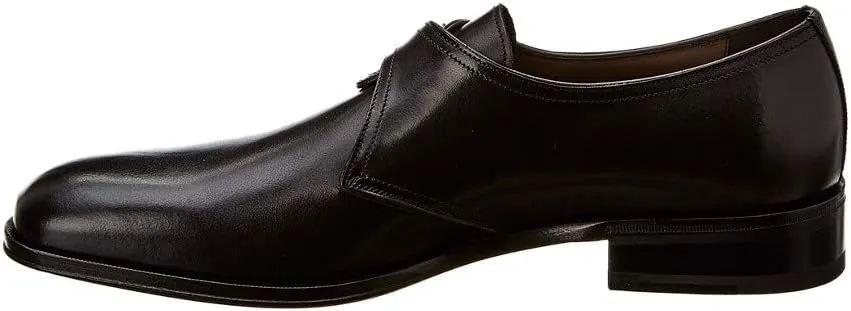 Alessandro 8 EE Single Monk Strap Plain Toe Black Leather Men's Oxford (Salvatore