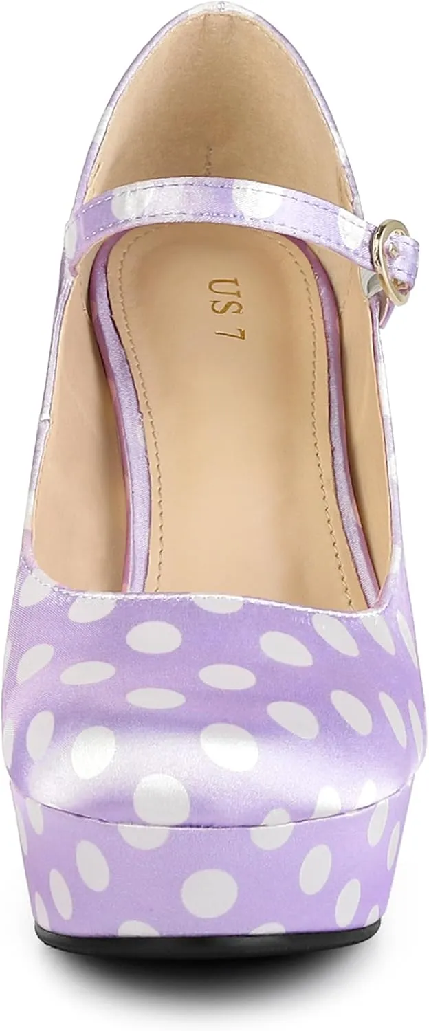 Allegra K Women's Platform Mary Jane Polka Dots Round Toe Stiletto High Heel Pumps