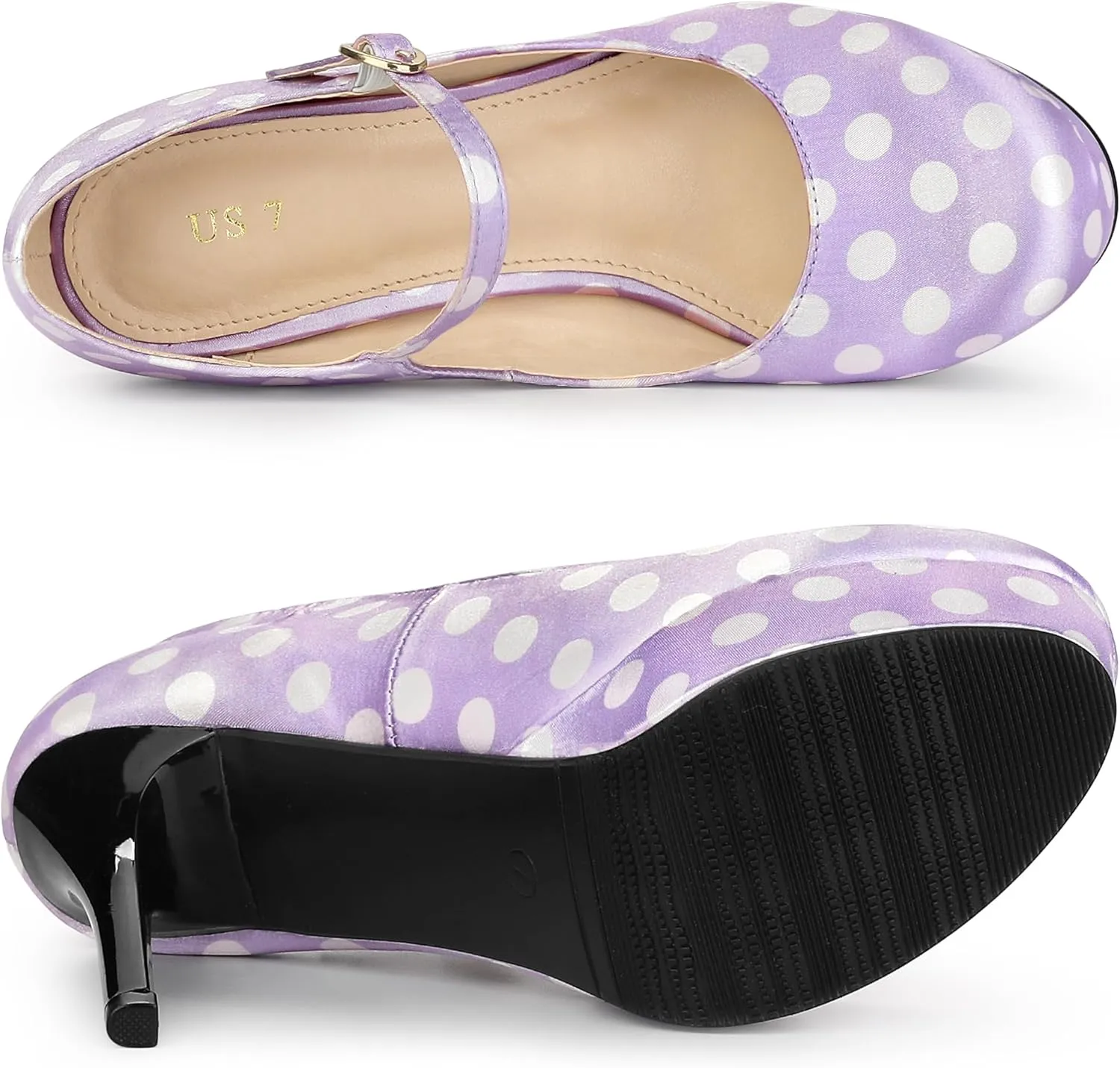 Allegra K Women's Platform Mary Jane Polka Dots Round Toe Stiletto High Heel Pumps