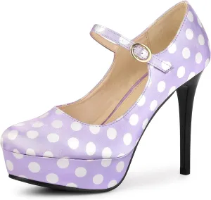 Allegra K Women's Platform Mary Jane Polka Dots Round Toe Stiletto High Heel Pumps