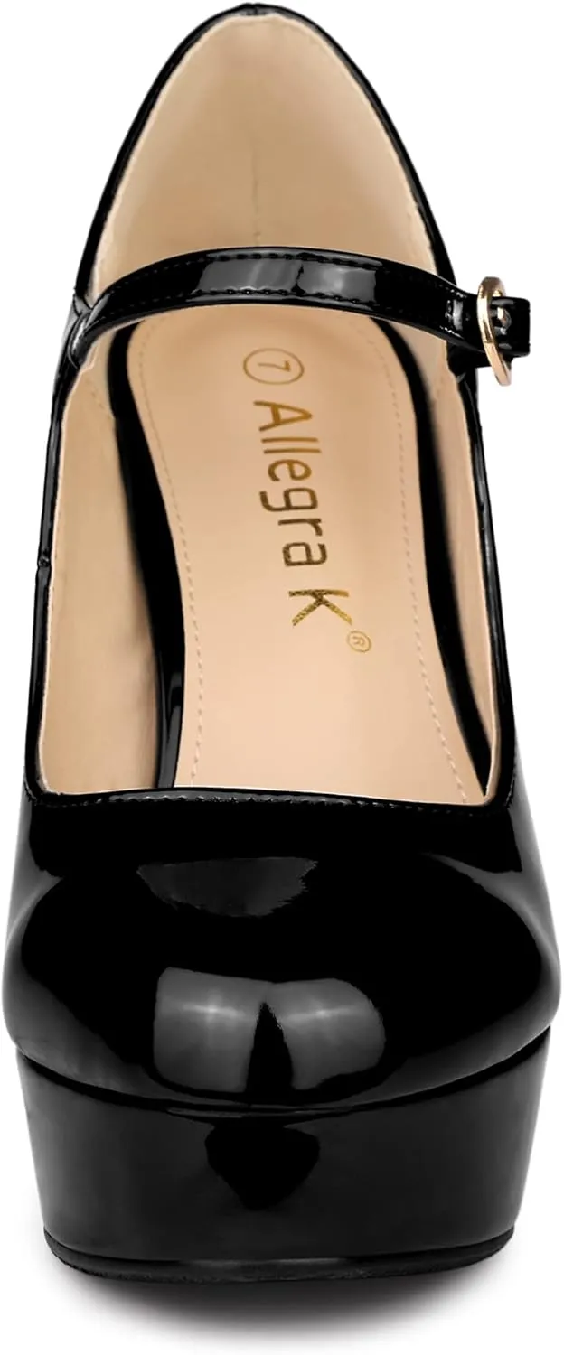 Allegra K Women's Platform Mary Jane Pumps Ankle Strap Stiletto High Heels Dress Shoes