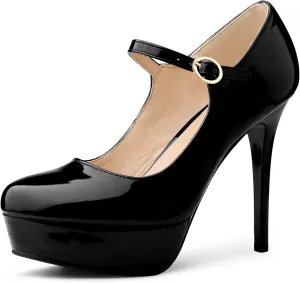 Allegra K Women's Platform Mary Jane Pumps Ankle Strap Stiletto High Heels Dress Shoes