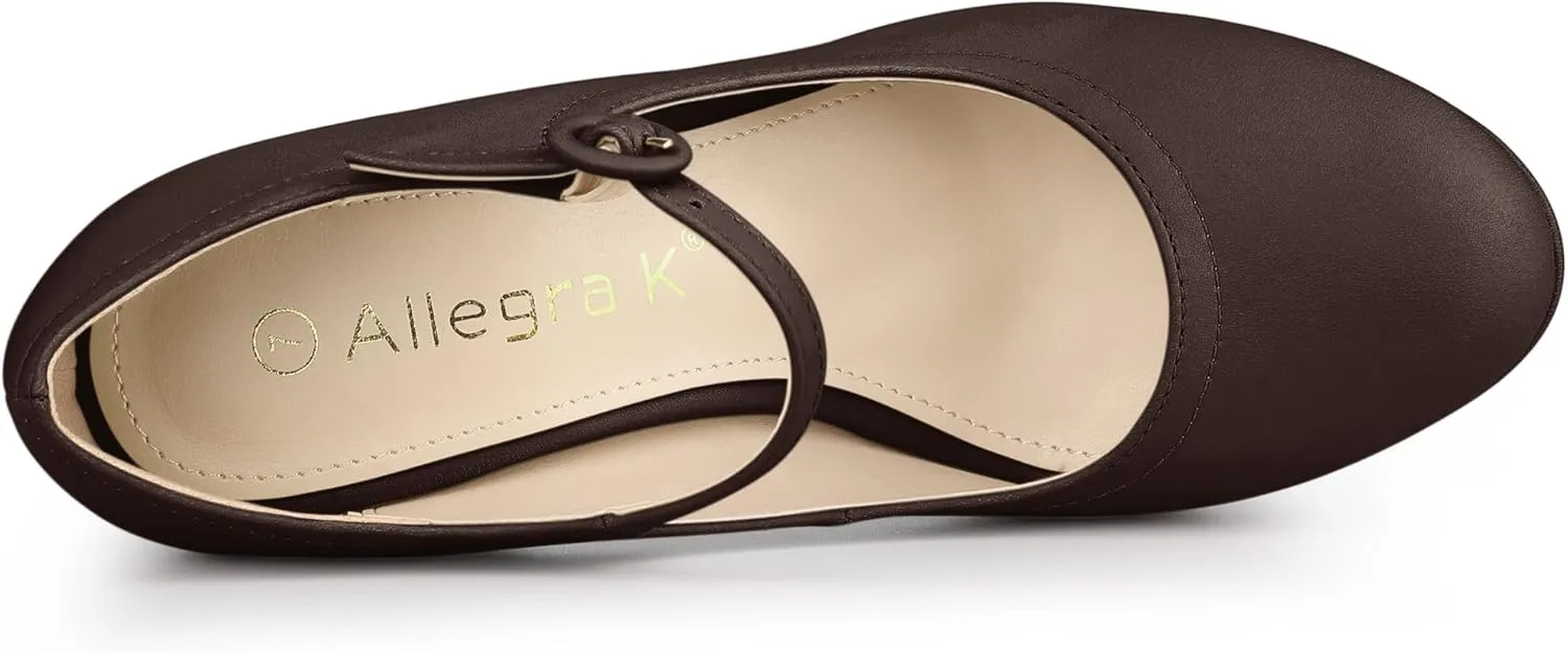 Allegra K Women's Platform Round Toe Ankle Strap Mary Jane Shoes Pump Stiletto Heel Pumps