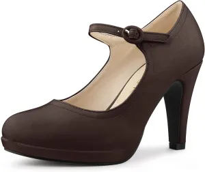 Allegra K Women's Platform Round Toe Ankle Strap Mary Jane Shoes Pump Stiletto Heel Pumps