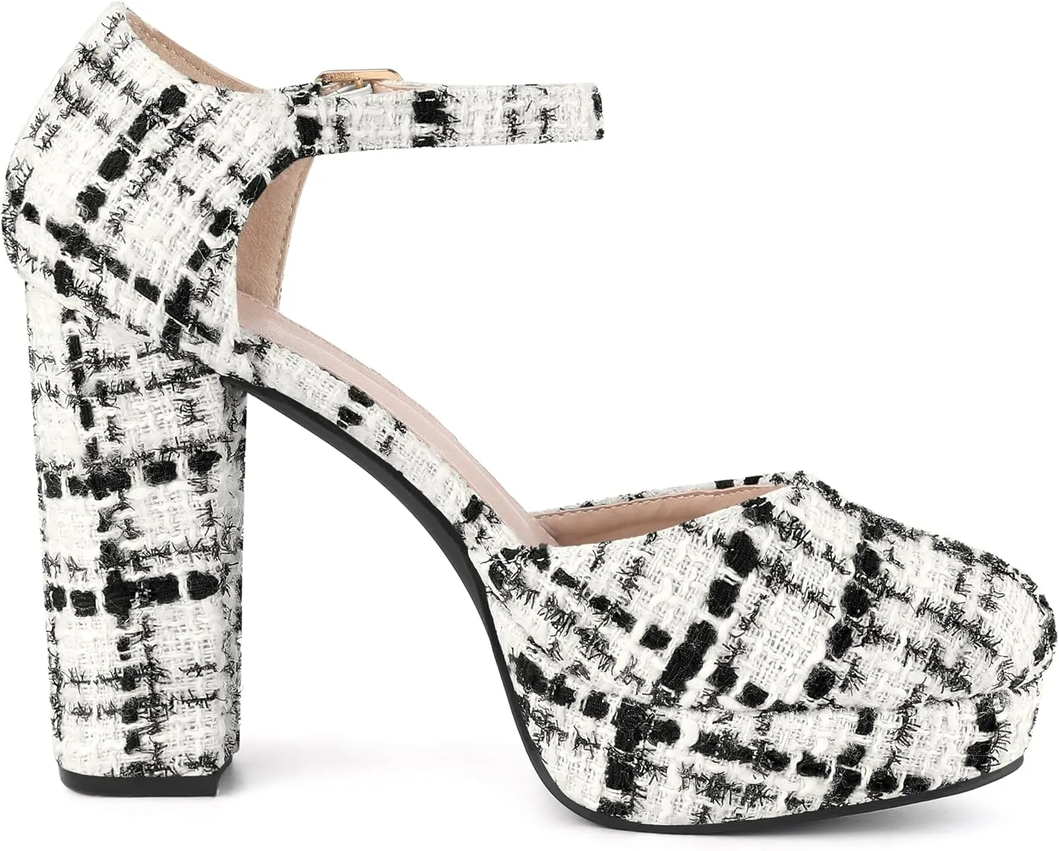 Allegra K Women's Round Toe Platform Tweed Chunky Heels Pumps