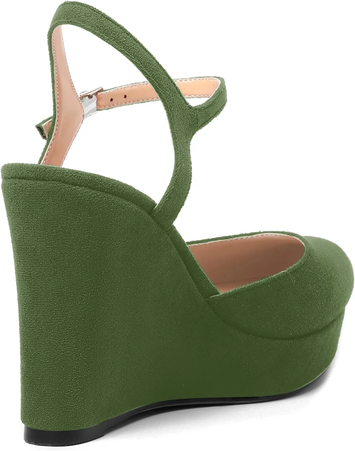 AMBELIGHT Womens Ankle Strap Sandals Night Club Round Toe Fashion Heels Suede Wedge High Heel Pumps Shoes 4 Inch