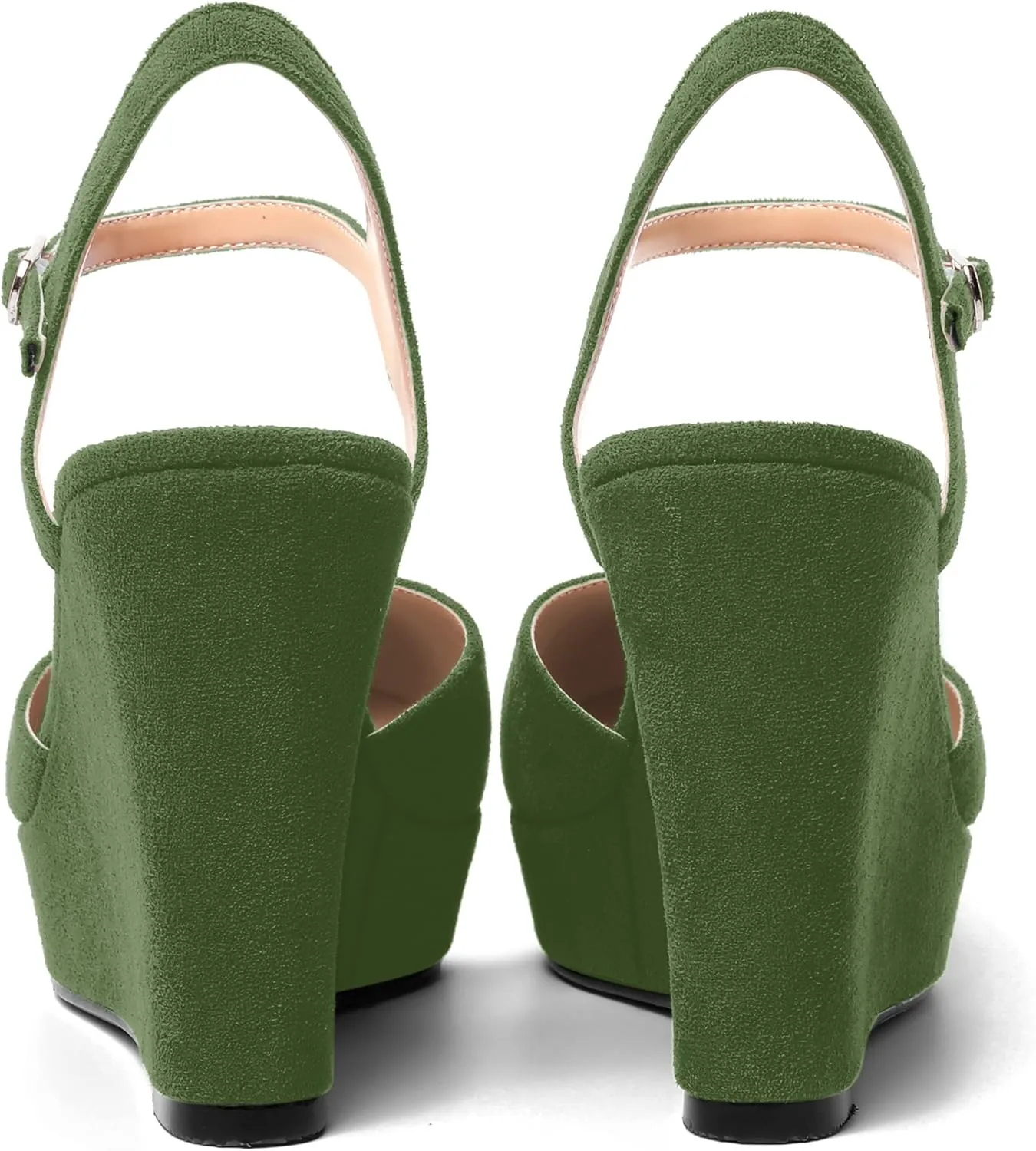AMBELIGHT Womens Ankle Strap Sandals Night Club Round Toe Fashion Heels Suede Wedge High Heel Pumps Shoes 4 Inch