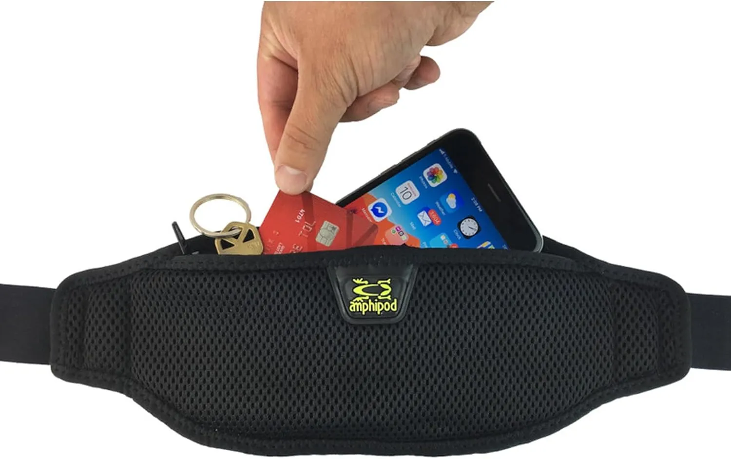 Amphipod AirFlow Lite Waistpack, Minimalist Runners Storage Fanny Waist Pack for Running, Jogging & Walking, Men & Women - Black - L