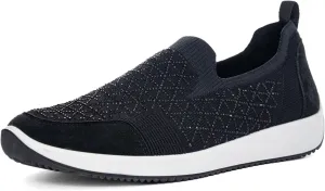 ARA Women's Lisbon Slip On, Black Wovenstretch Rhinestone - 8.5 M(US)