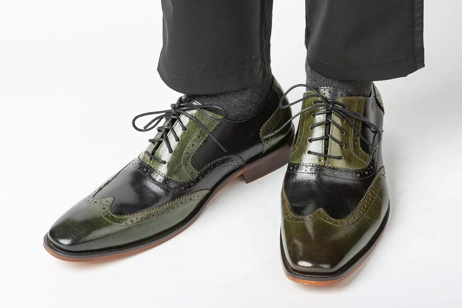 Asher Green AG100 - Men's Dress Shoes - Genuine Calf Leather Wingtip Oxfords - Two Tone and Multi Tone Mens Dress Shoes