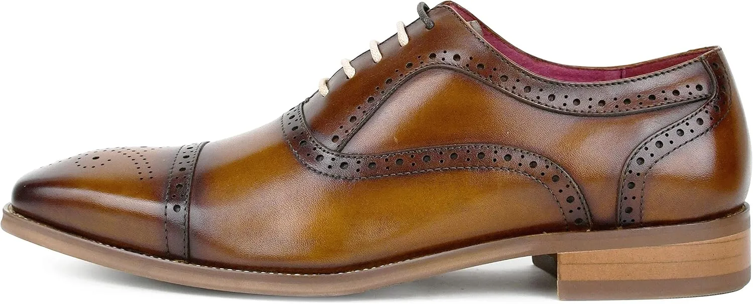 Asher Green AG114 Men's Genuine Leather Oxfords, Cap Toe, Lace Up, Brogue - Teal, Tan, Brown, Green, Grey
