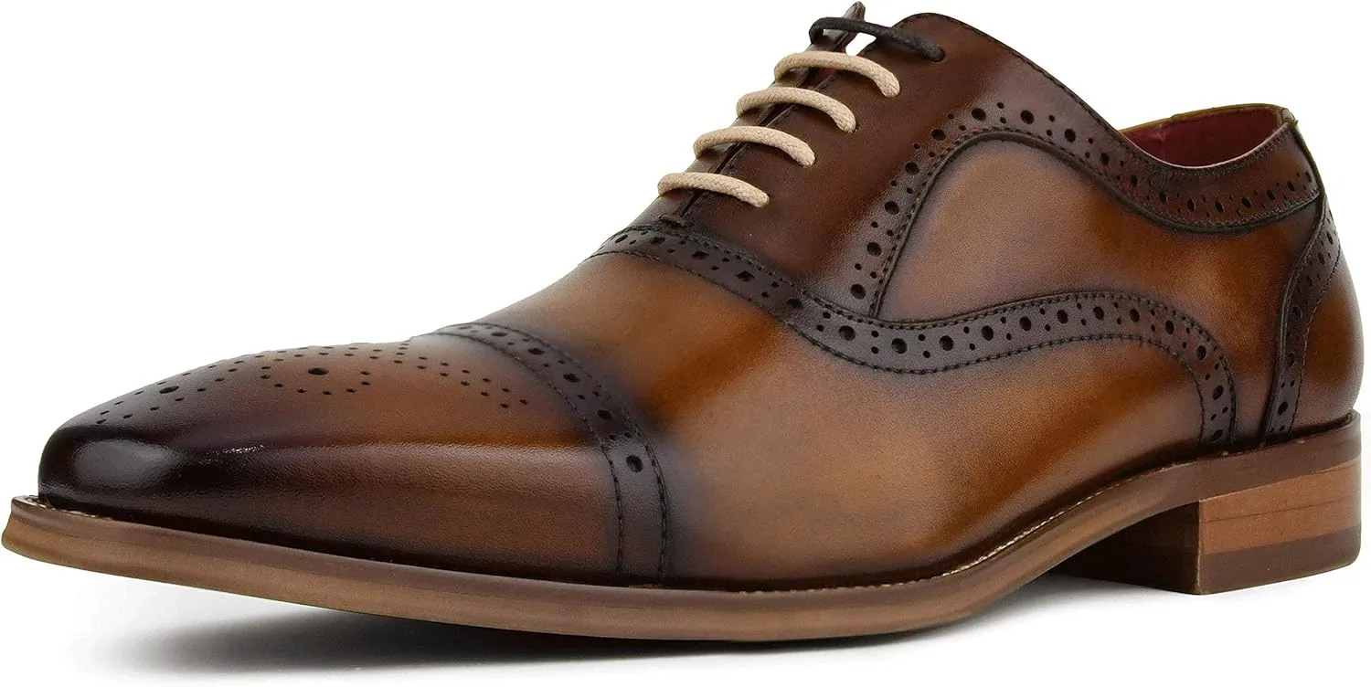 Asher Green AG114 Men's Genuine Leather Oxfords, Cap Toe, Lace Up, Brogue - Teal, Tan, Brown, Green, Grey