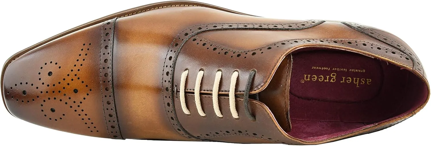 Asher Green AG114 Men's Genuine Leather Oxfords, Cap Toe, Lace Up, Brogue - Teal, Tan, Brown, Green, Grey