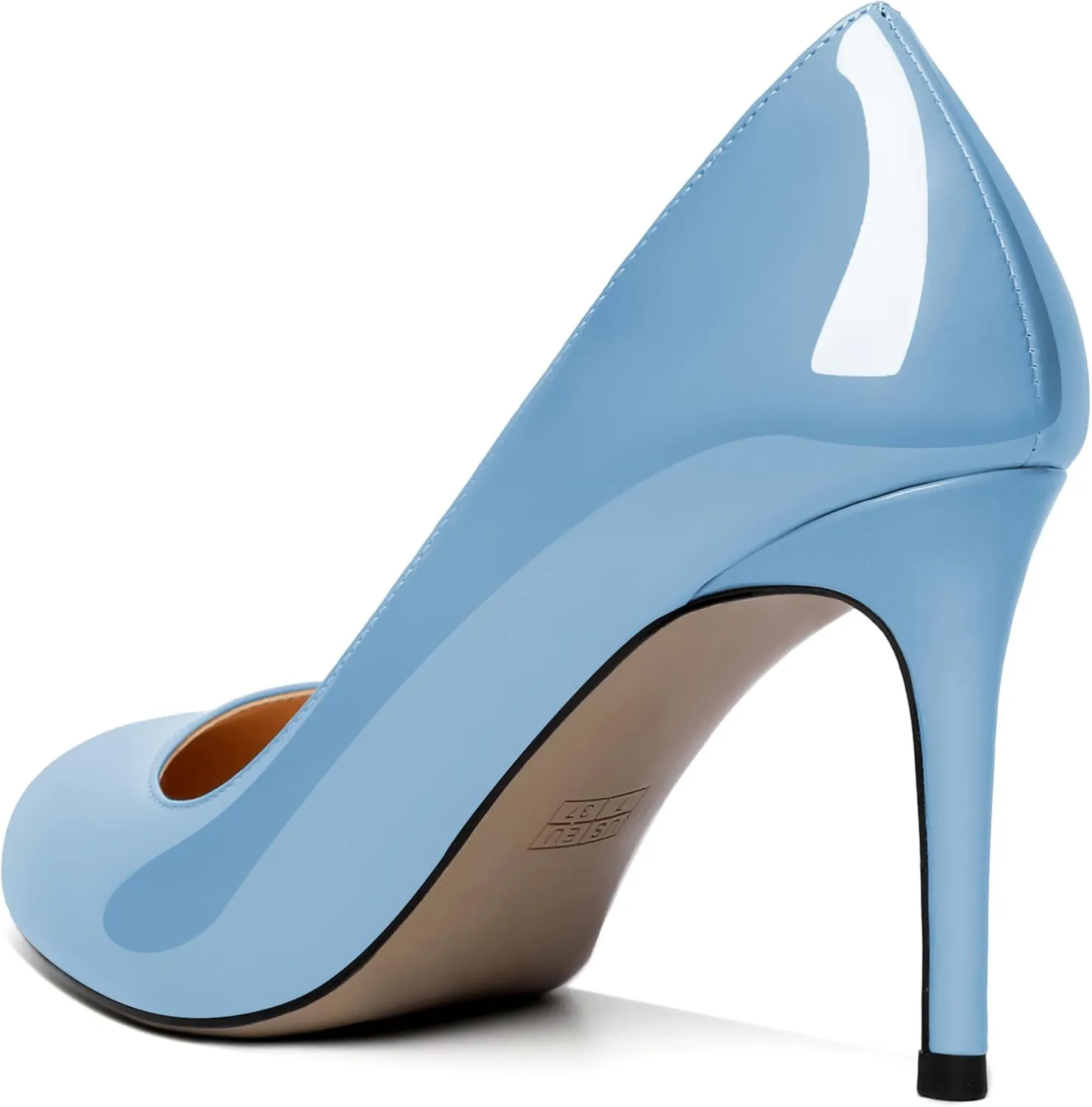 AUMOTED Women Casual Patent Round Toe Pumps Stiletto High Heel Slip On Evening Wedding Dress Shoes 3.4 Inch