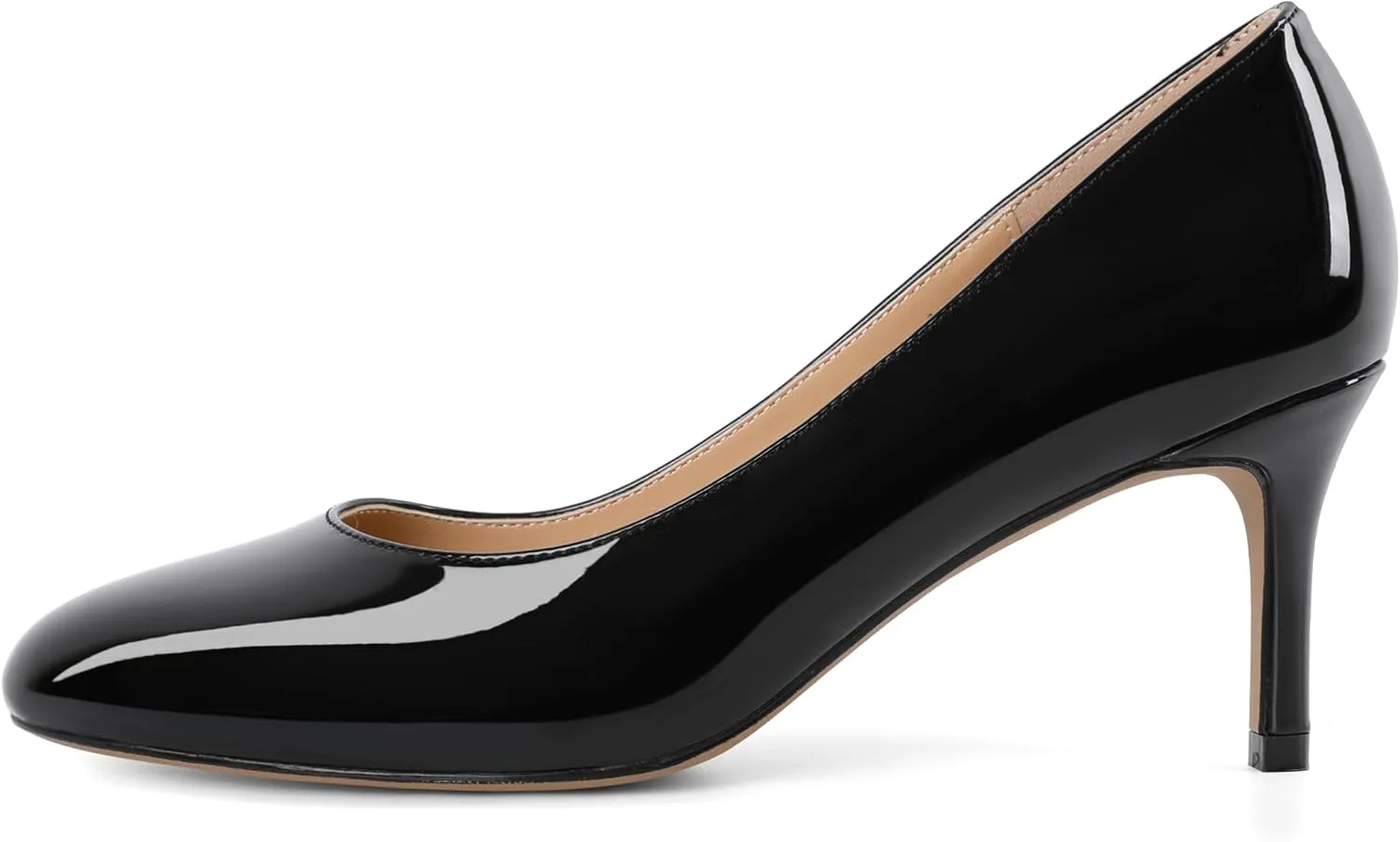 AUMOTED Women Stiletto Low Mid Heel Pumps Solid Closed Round Toe Heeled Patent Ladies Office Classic Dress Shoes 2.5 Inches