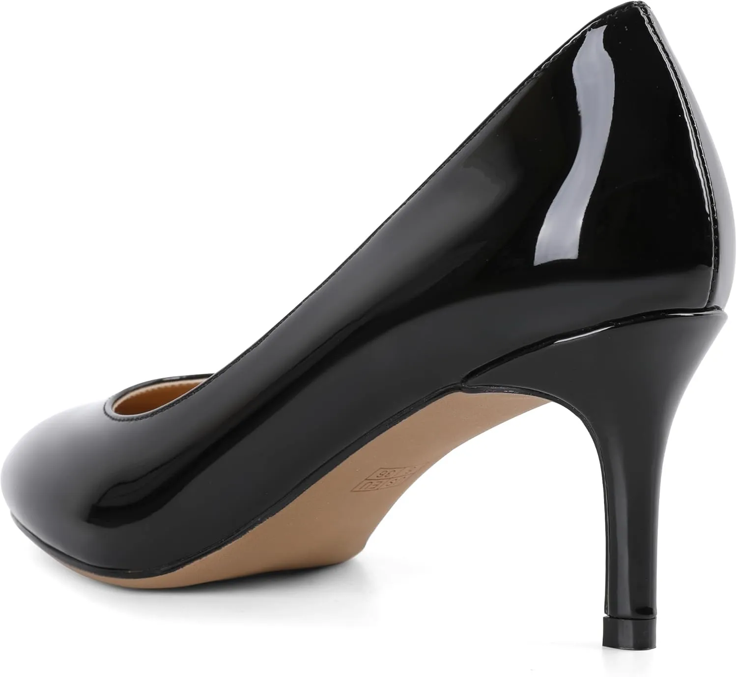AUMOTED Women Stiletto Low Mid Heel Pumps Solid Closed Round Toe Heeled Patent Ladies Office Classic Dress Shoes 2.5 Inches