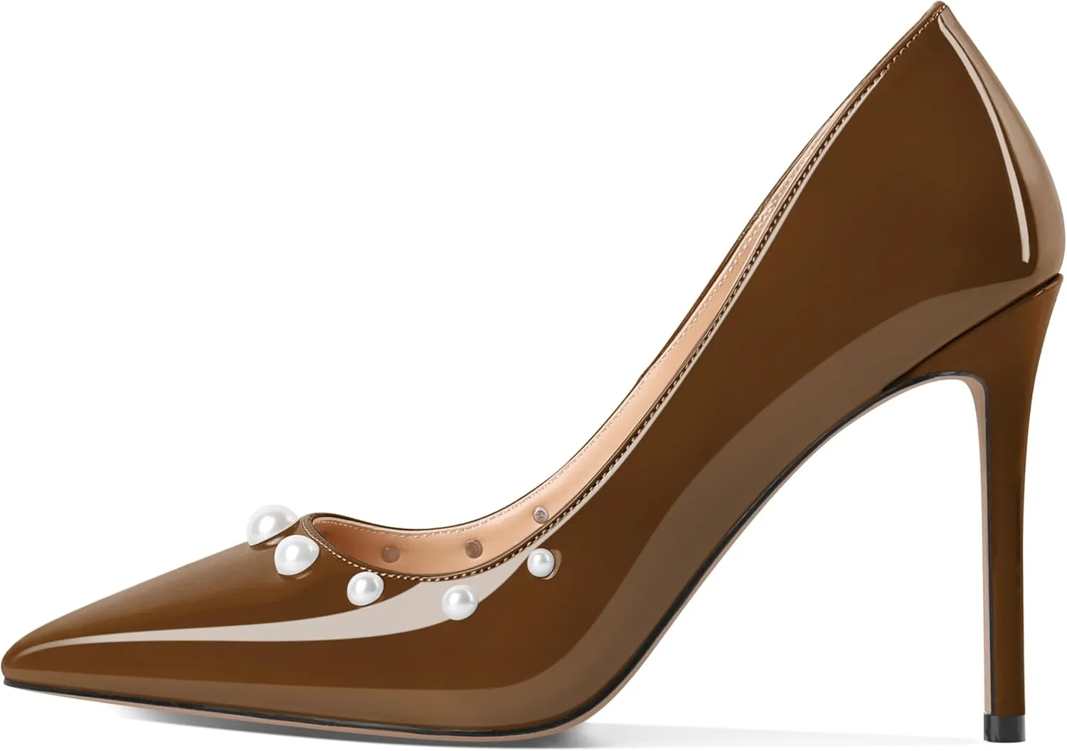 AUMOTED Womens Sexy Patent Pointed Toe Pumps Stiletto High Heel Pumps Slip On with Pearl Evening Wedding Dressy Shoes 4 Inch