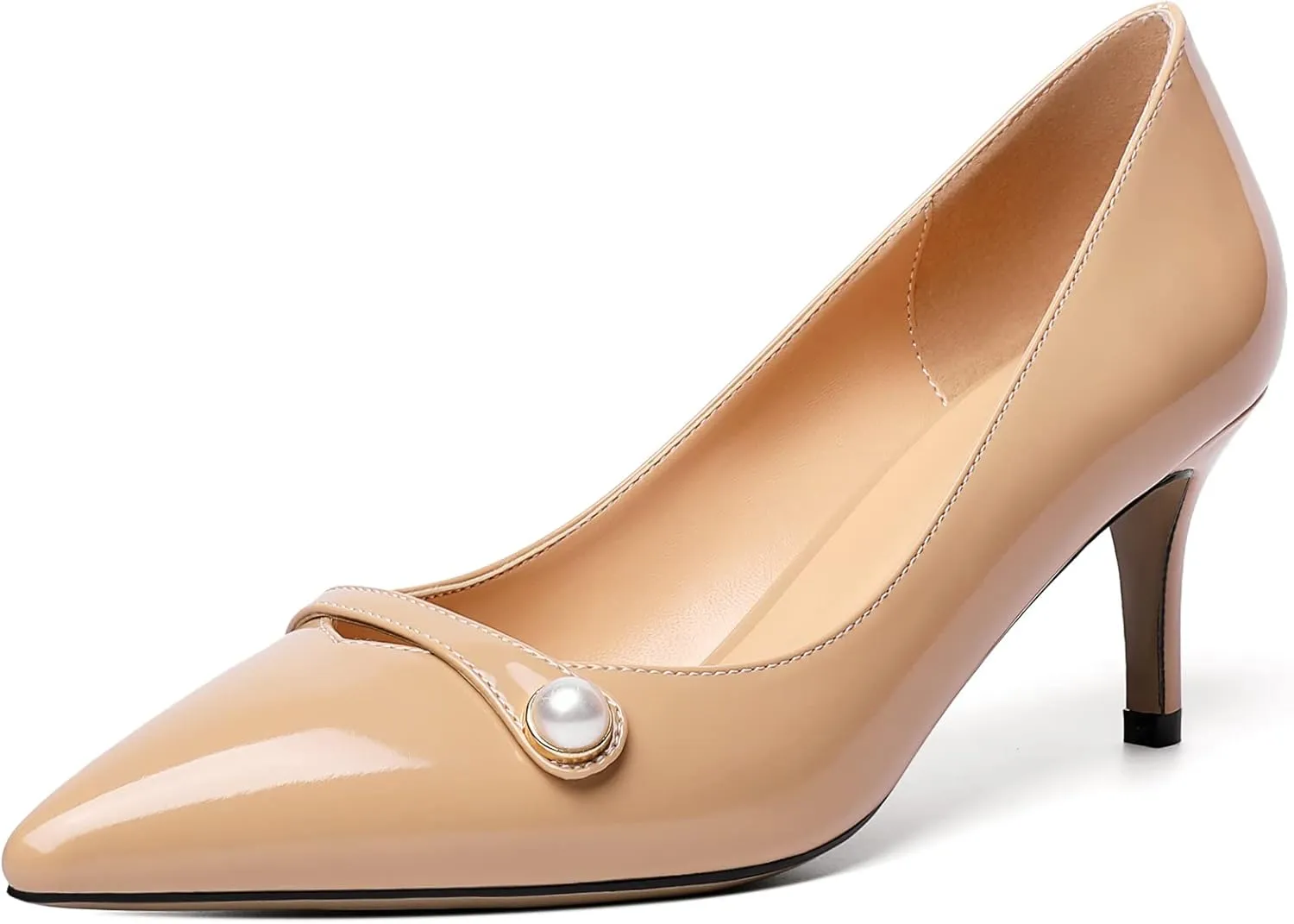 AUMOTED Womens Sexy Patent Pointed Toe Pumps Stiletto Mid Heel Pumps Slip On with Pearl Evening Wedding Dress Shoes 2.5 Inch