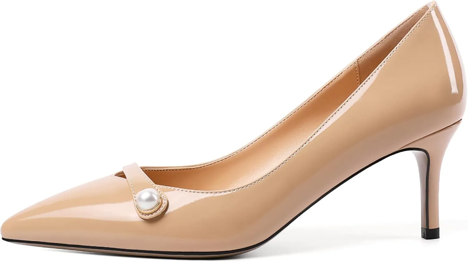 AUMOTED Womens Sexy Patent Pointed Toe Pumps Stiletto Mid Heel Pumps Slip On with Pearl Evening Wedding Dress Shoes 2.5 Inch