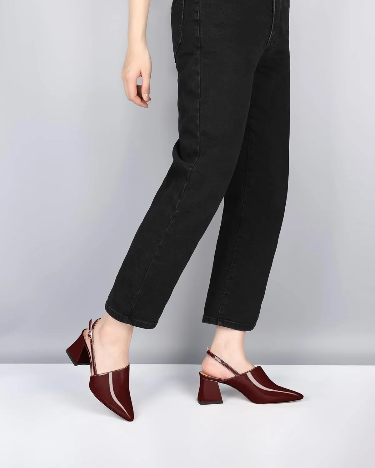 AUMOTED Women's Slingback Block Heels Pointed Closed Toe Patent Solid Mid Heel Pumps Chunky Dating Party Dress Shoes 2.5 Inch