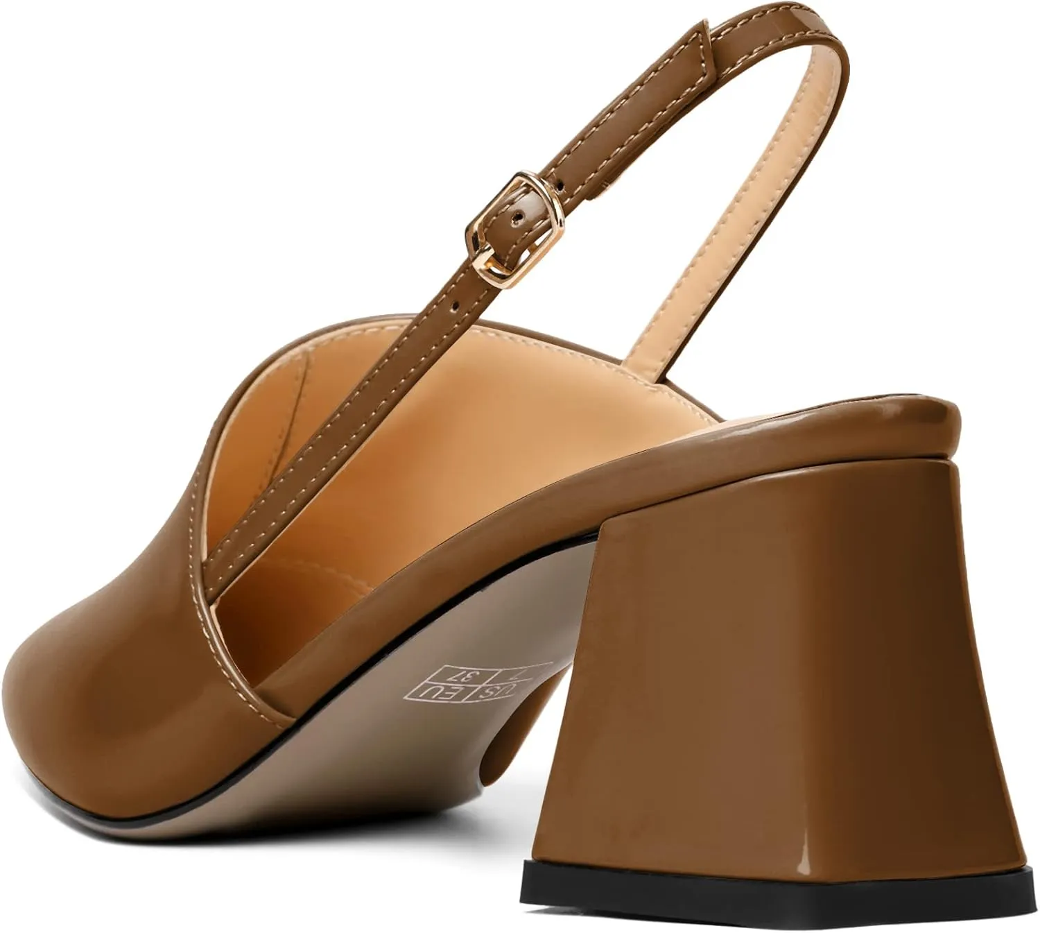 AUMOTED Women's Slingback Block Heels Pointed Closed Toe Patent Solid Mid Heel Pumps Chunky Dating Party Dress Shoes 2.5 Inch