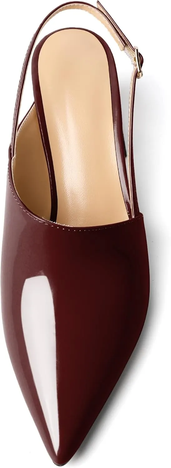 AUMOTED Women's Slingback Block Heels Pointed Closed Toe Patent Solid Mid Heel Pumps Chunky Dating Party Dress Shoes 2.5 Inch