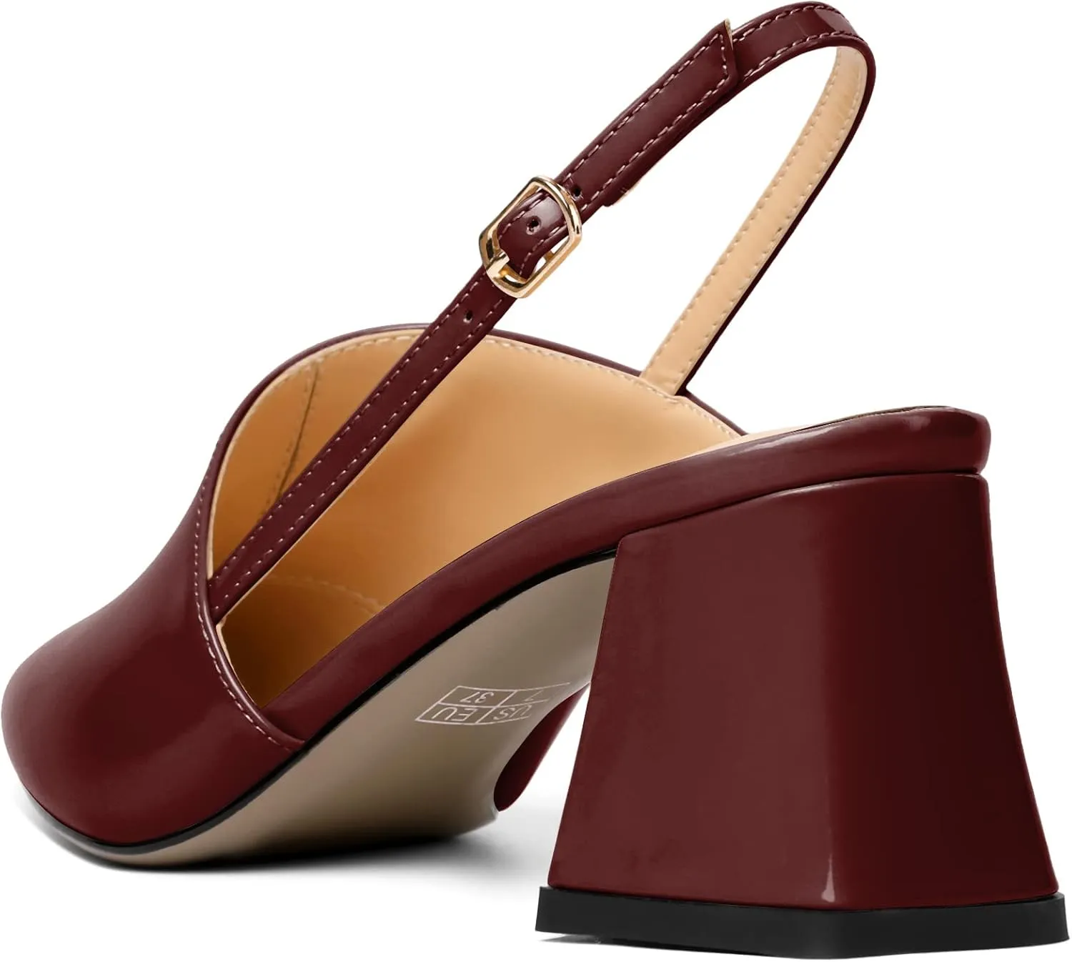 AUMOTED Women's Slingback Block Heels Pointed Closed Toe Patent Solid Mid Heel Pumps Chunky Dating Party Dress Shoes 2.5 Inch