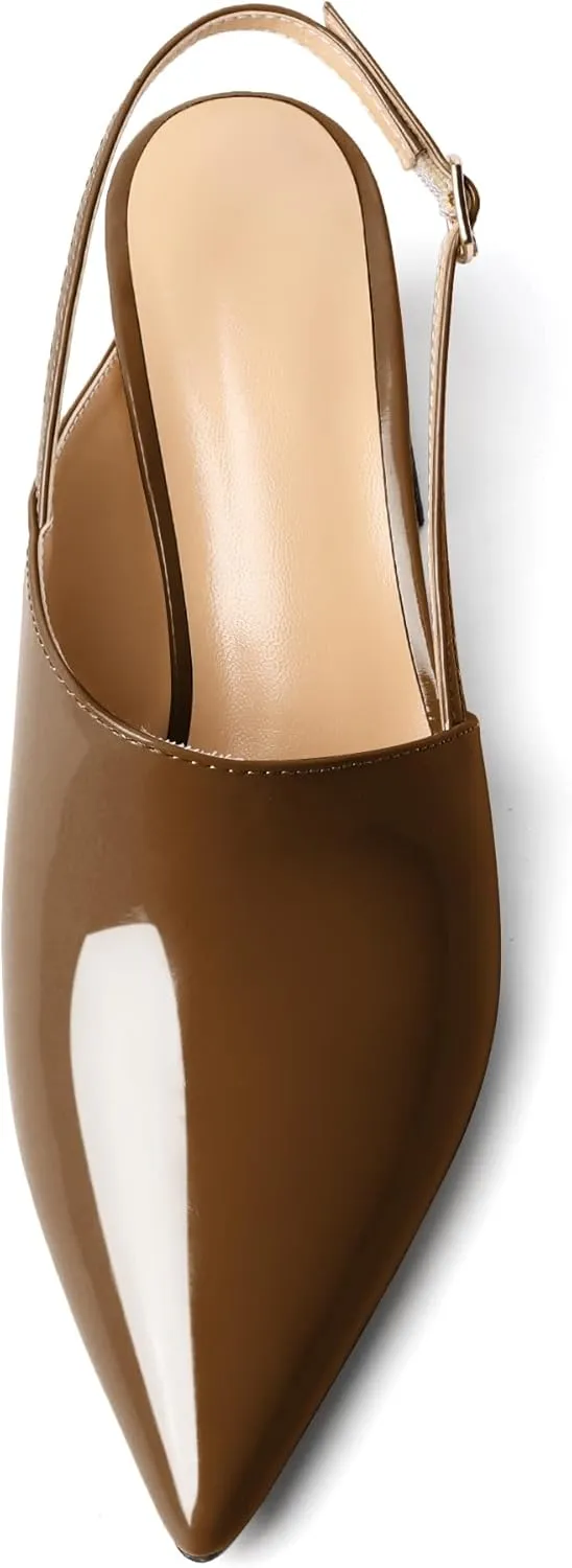 AUMOTED Women's Slingback Block Heels Pointed Closed Toe Patent Solid Mid Heel Pumps Chunky Dating Party Dress Shoes 2.5 Inch