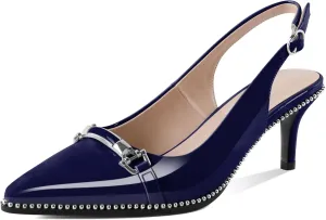 AUMOTED Women's Slingback Heels Beaded Kitten Pumps Pointed Toe Low Heels Comfortable 2.5 Inch Dress Sandals