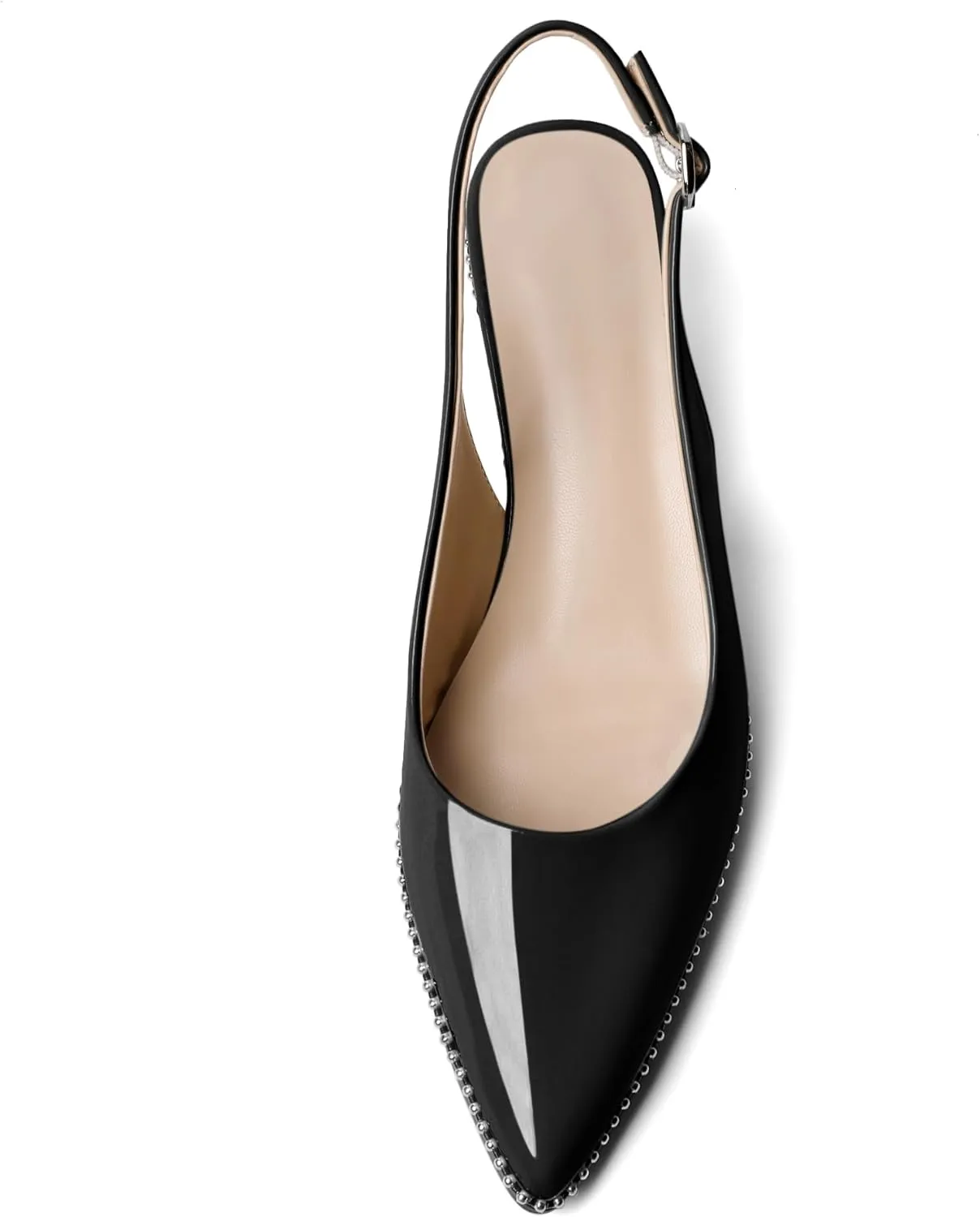 AUMOTED Women's Slingback Kitten Heels Pointed Toe Stiletto Low Heel Ankle-Strap with Beaded Pumps Dress Shoes 1.6 Inches