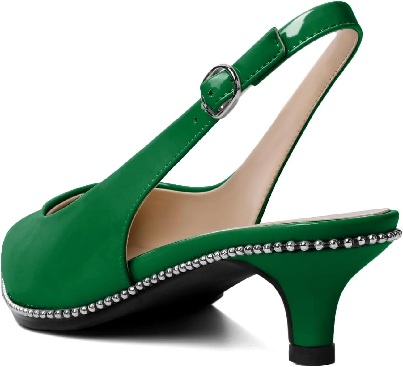 AUMOTED Women's Slingback Kitten Heels Pointed Toe Stiletto Low Heel Ankle-Strap with Beaded Pumps Dress Shoes 1.6 Inches