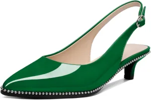 AUMOTED Women's Slingback Kitten Heels Pointed Toe Stiletto Low Heel Ankle-Strap with Beaded Pumps Dress Shoes 1.6 Inches
