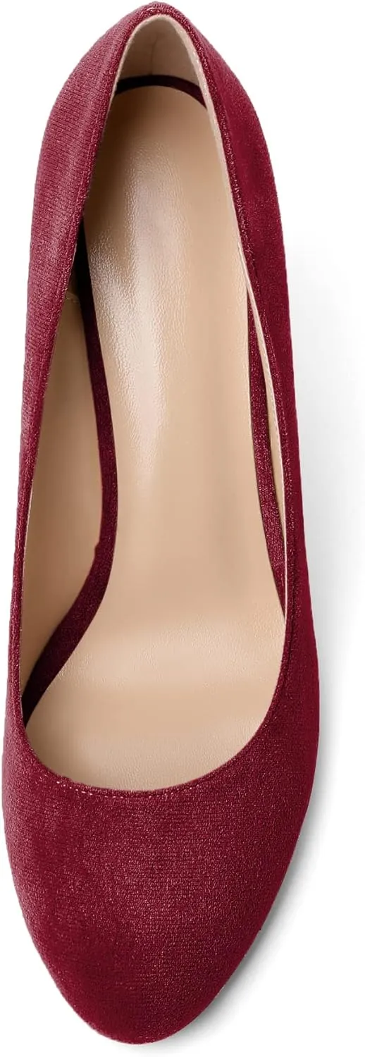 AUMOTED Women's Wedges Heel Pumps Solid Solid Closed Round Toe Wedge Pumps Slip On 3.5 Inch Wedge Suede Heels for Dress Working Evening