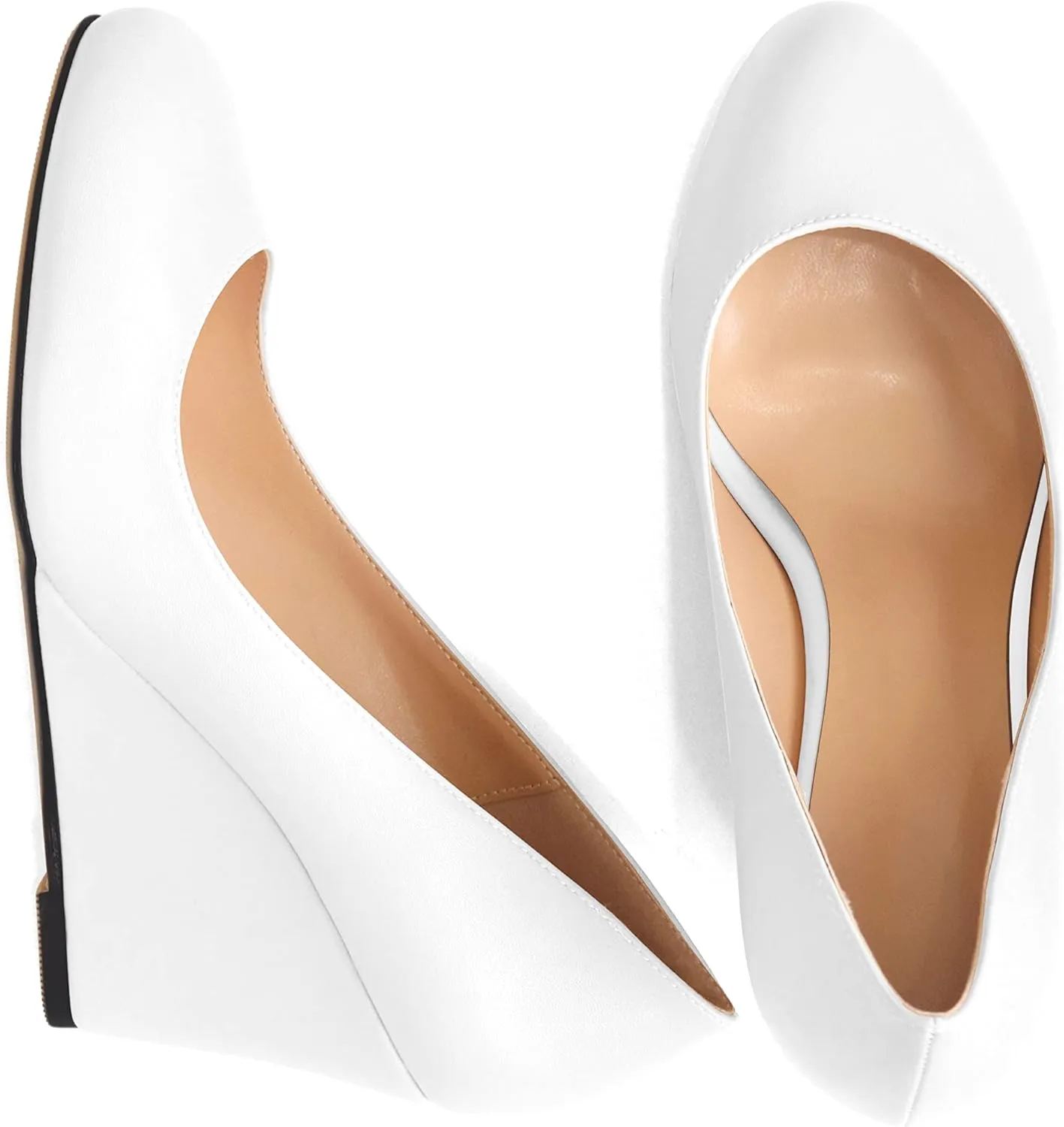 AUMOTED Women's Wedges Heel Pumps Solid Solid Closed Round Toe Wedge Pumps Slip On 3.5 Inch Wedge Suede Heels for Dress Working Evening