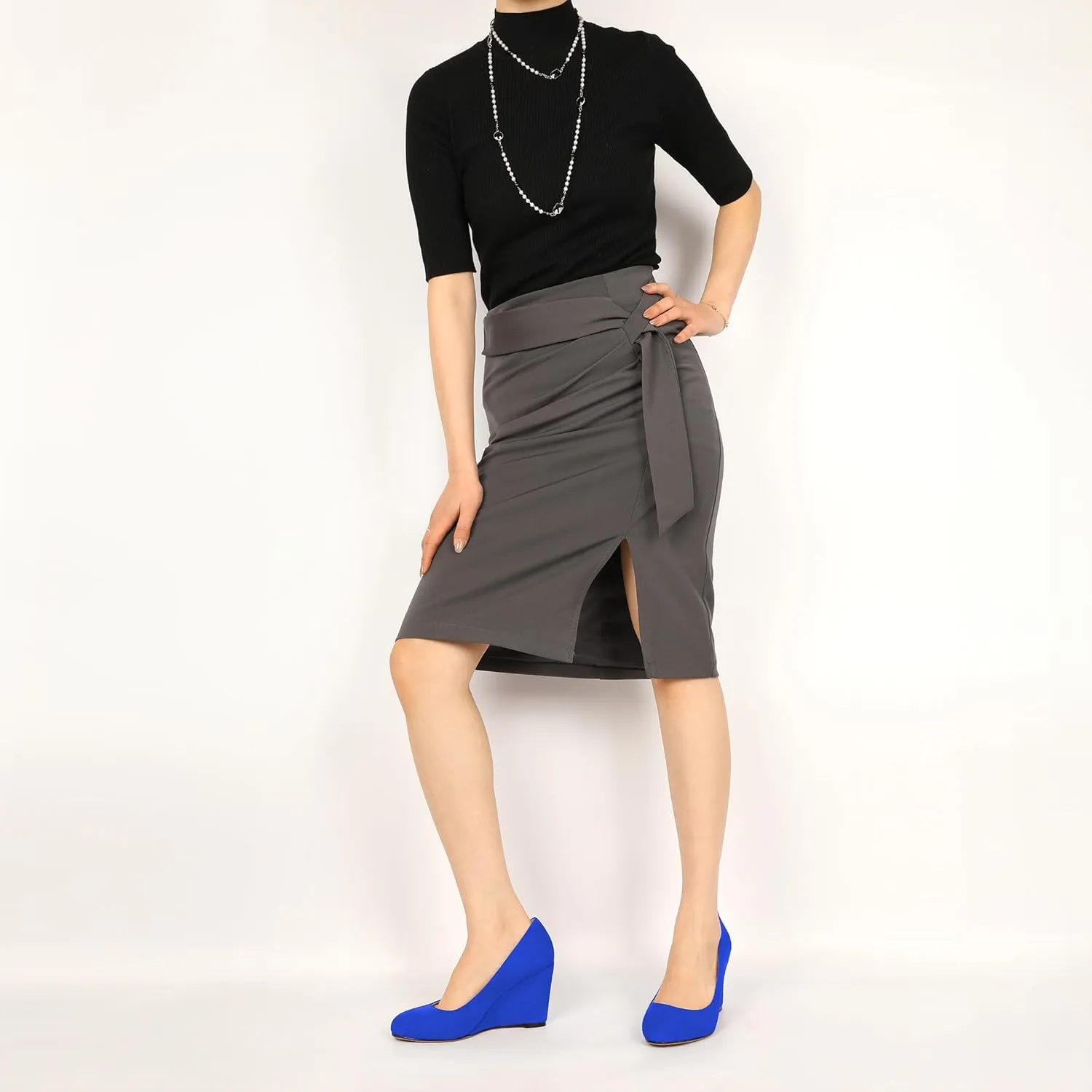 AUMOTED Women's Wedges Heel Pumps Solid Solid Closed Round Toe Wedge Pumps Slip On 3.5 Inch Wedge Suede Heels for Dress Working Evening