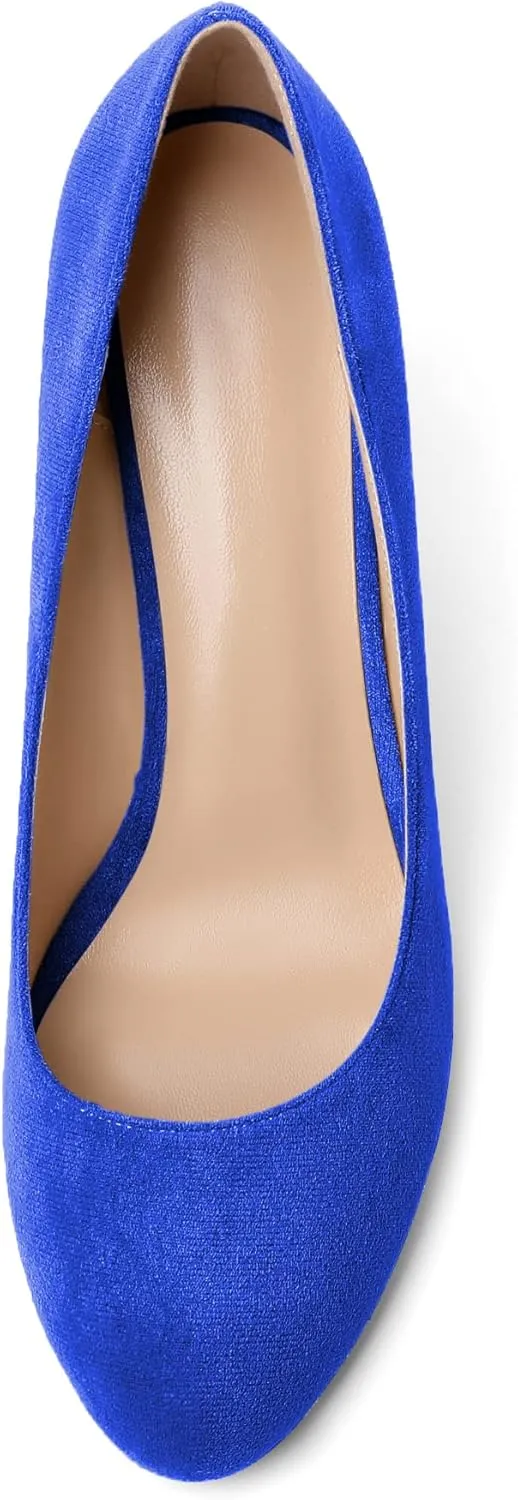AUMOTED Women's Wedges Heel Pumps Solid Solid Closed Round Toe Wedge Pumps Slip On 3.5 Inch Wedge Suede Heels for Dress Working Evening